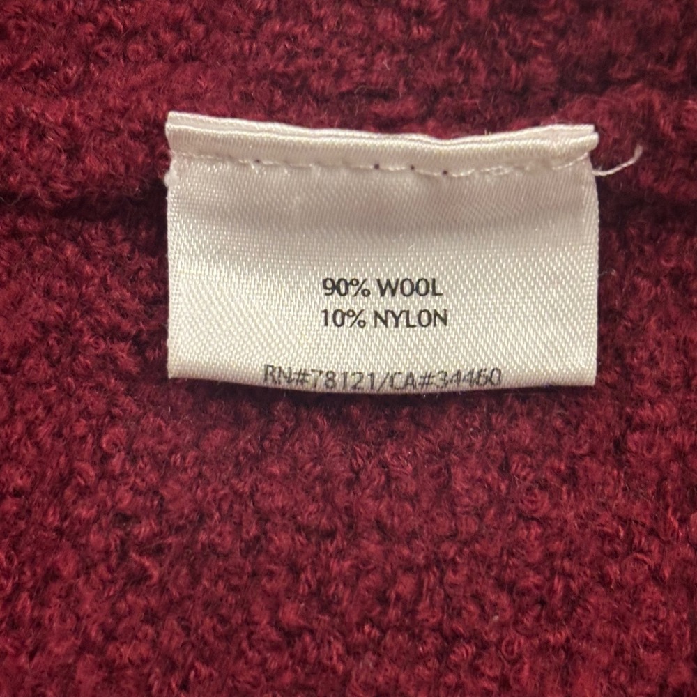 Eileen Fisher Burgundy Wool Blend Boucle Sweater Sashiko Patch Pocket Medium - Picture 4 of 8
